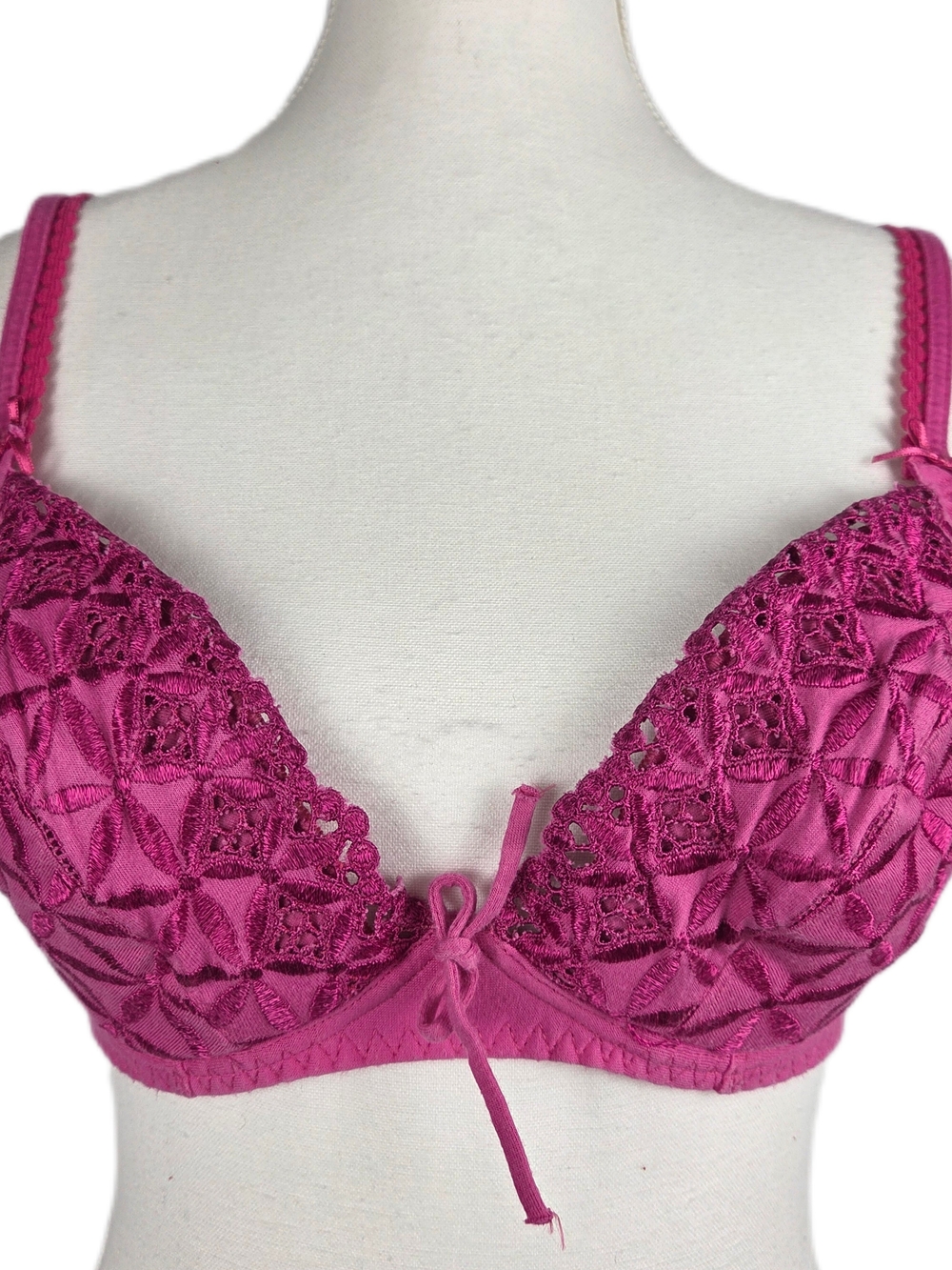 Aubade Paris Bahia Embroidered Cotton Plunge Bra Fuchsia Pink 32D Style 5018